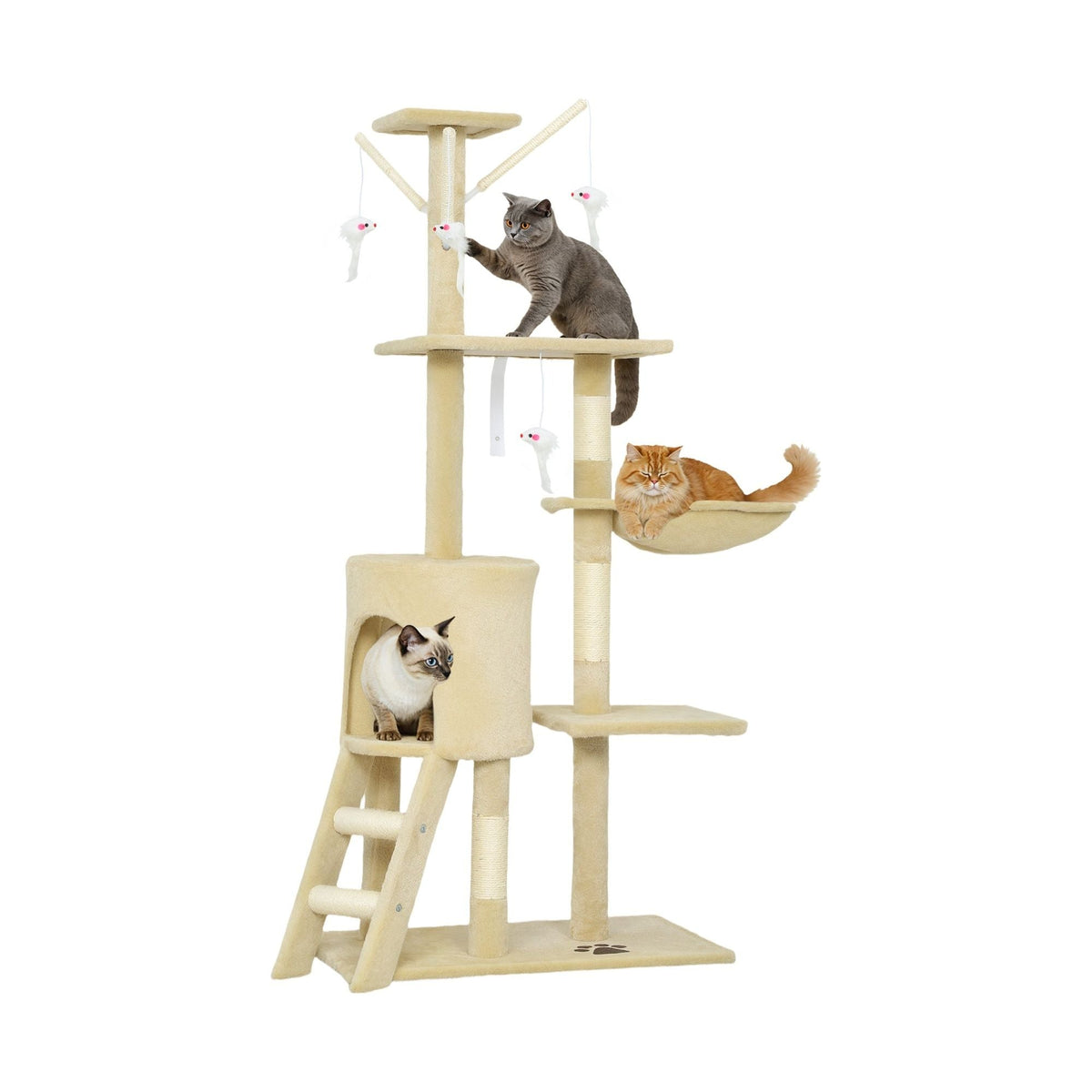 134cm Cat Tree for Indoor Cats with Hammock & Scratching Posts - Beige