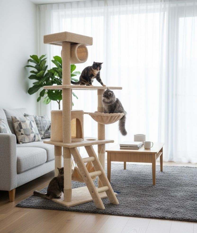 141cm Cat Tree Tower for Indoor Cats with Hammock and Condo
