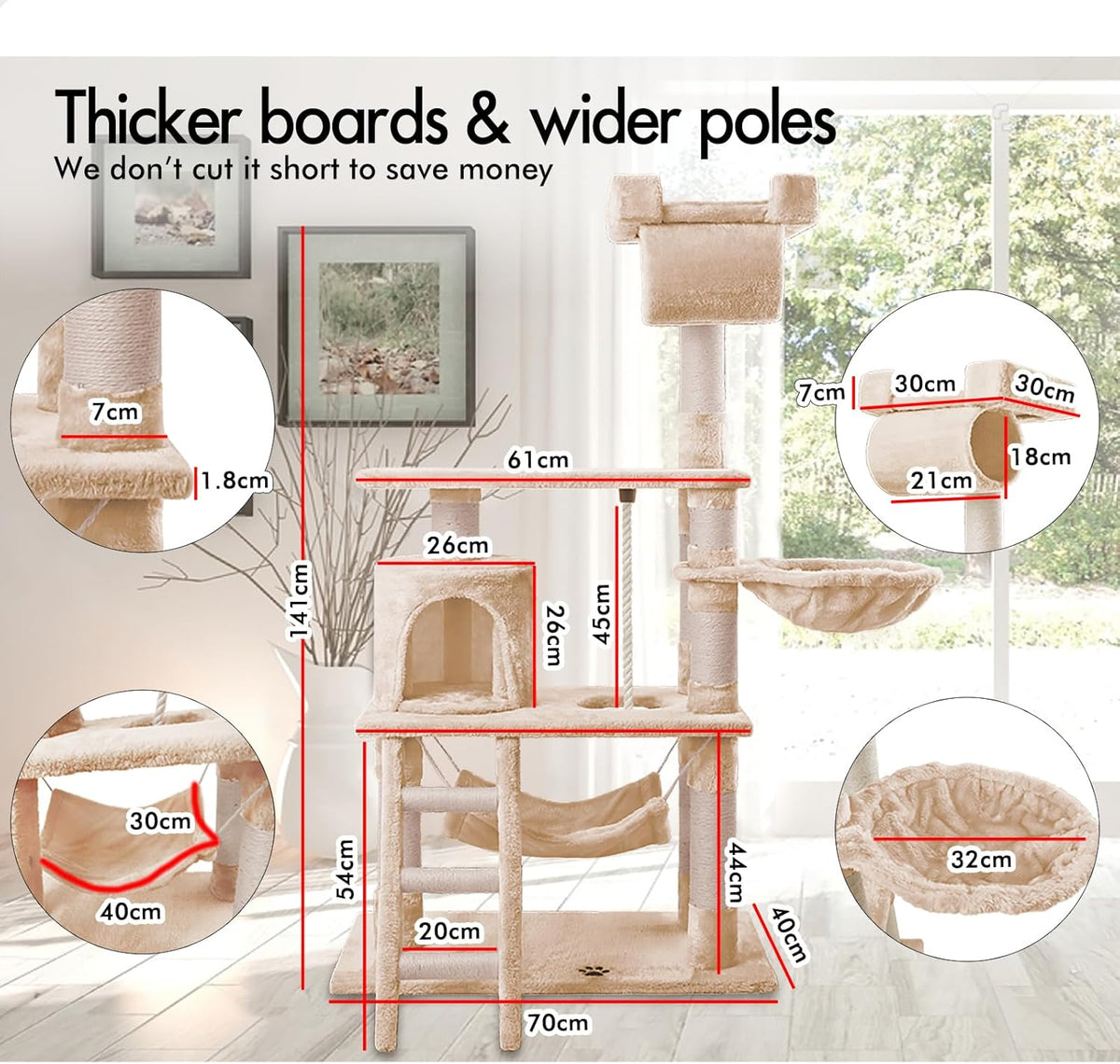 141cm Cat Tree Tower for Indoor Cats with Hammock and Condo