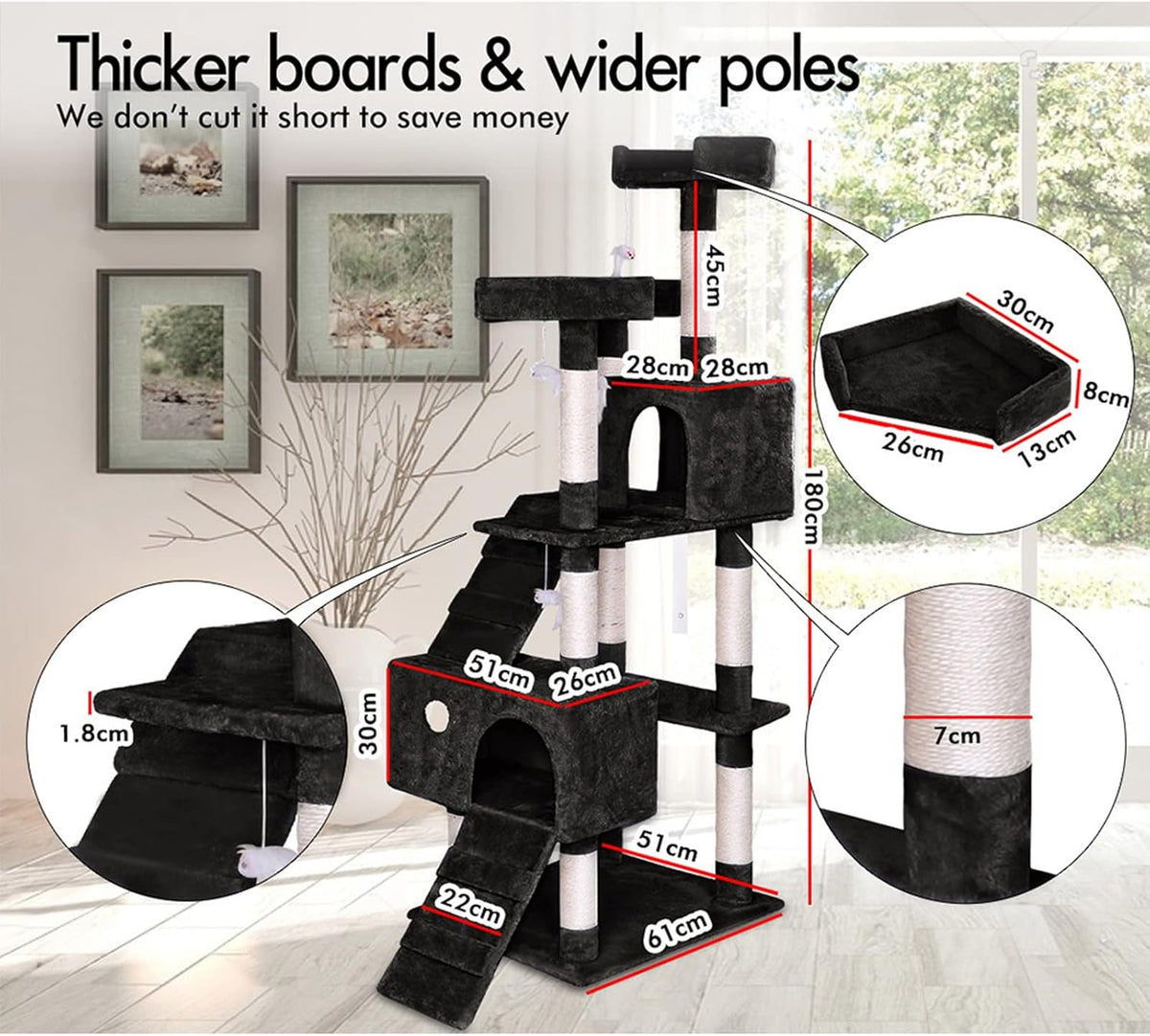 170cm Cat Tree Tower for Indoor Cats with Dual Condos & Plush - Beige