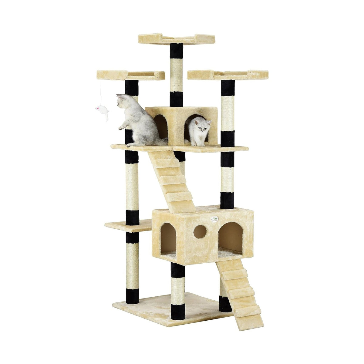 170cm Cat Tree Tower for Indoor Cats with Dual Condos & Plush - Beige