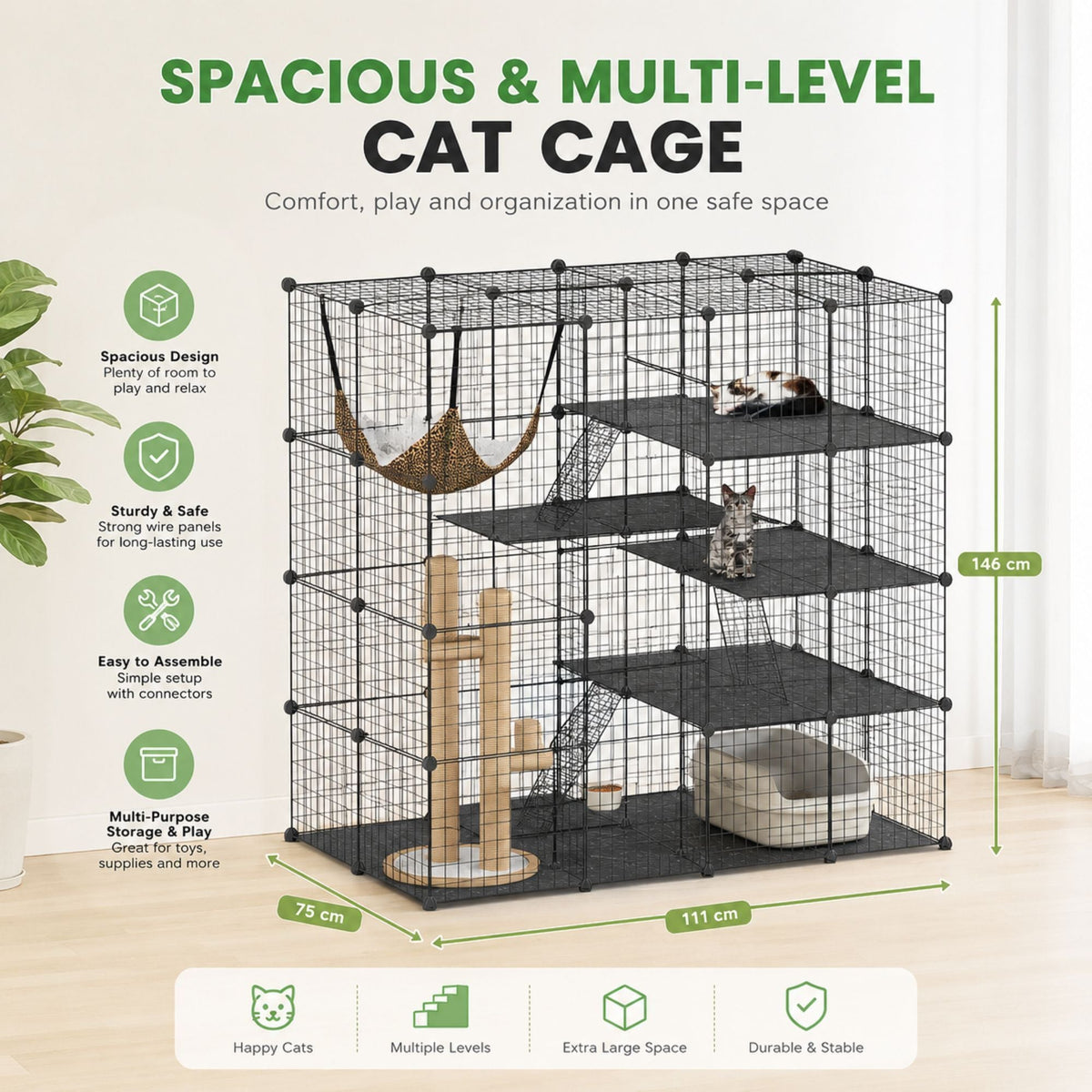 4-Tier Deluxe Cat Playpen & Enclosure