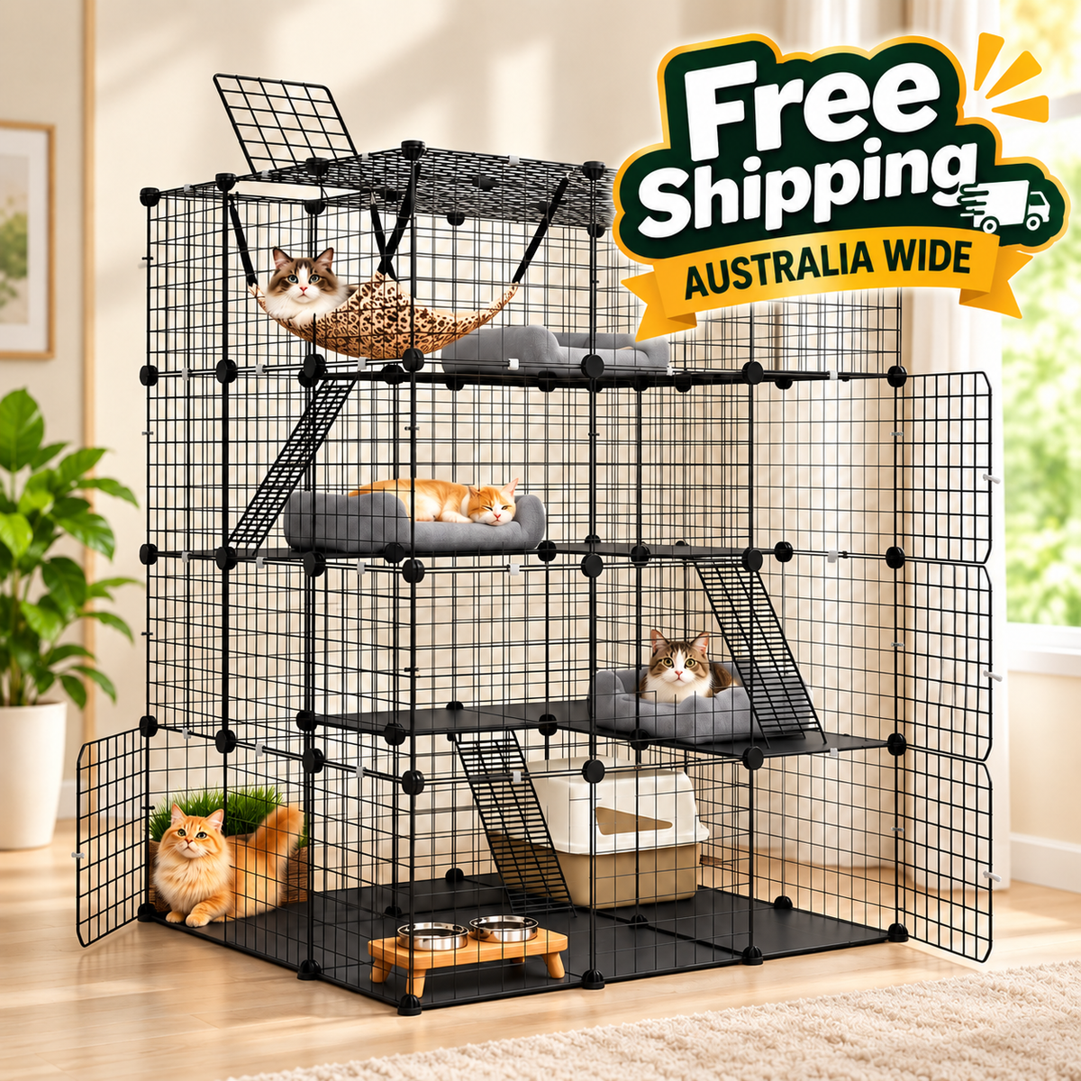 4-Tier Deluxe Cat Playpen & Enclosure